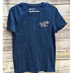 Dutch Bros Coffee T Shirt Women's Large Navy Blue Brand Logo Sun Happy Tagless
